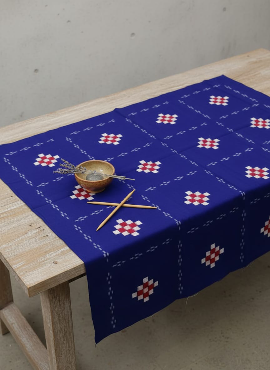 Blue Red White Kothi Pasapali Design Sambalpuri Fabrics