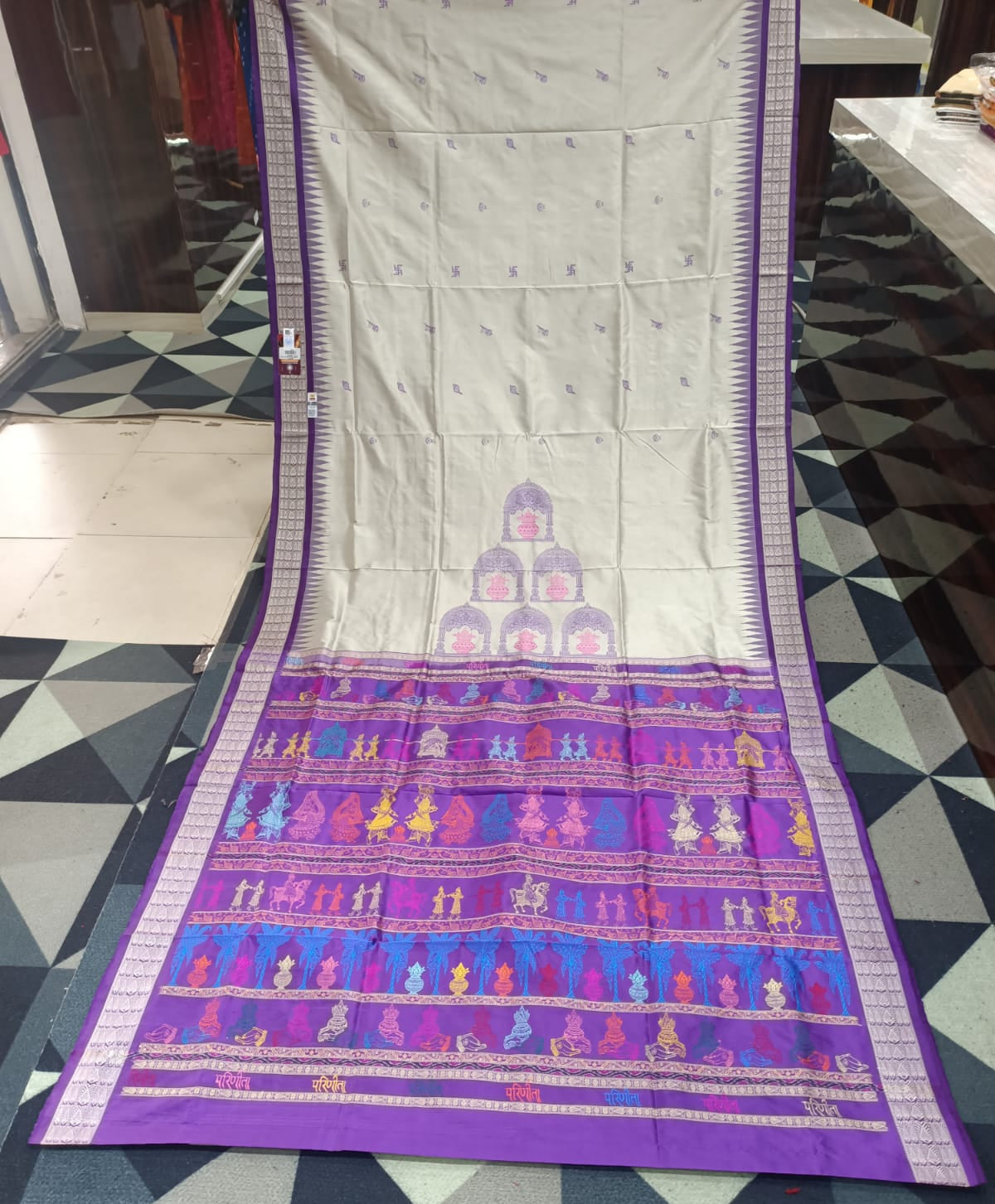 Grey Purple Parinita(Marriage ) Exclusive Sambalpuri Silk Saree