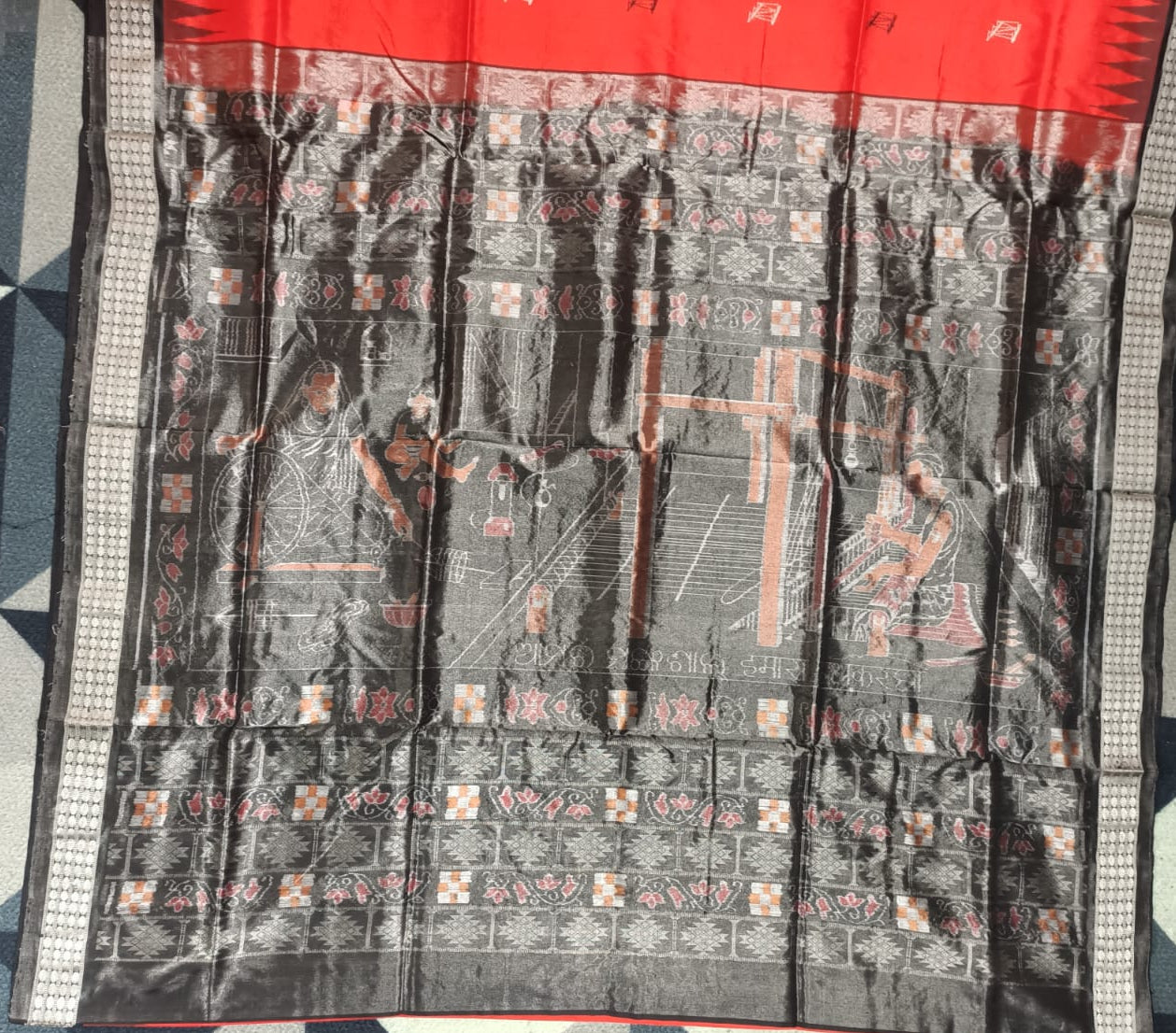 Red Silver Tantasala  Half Tissue Silk Saree