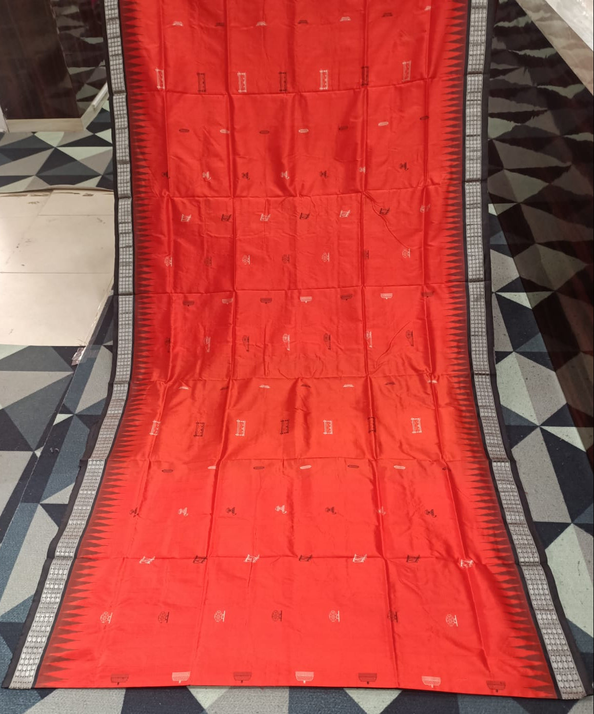 Red Silver Tantasala  Half Tissue Silk Saree