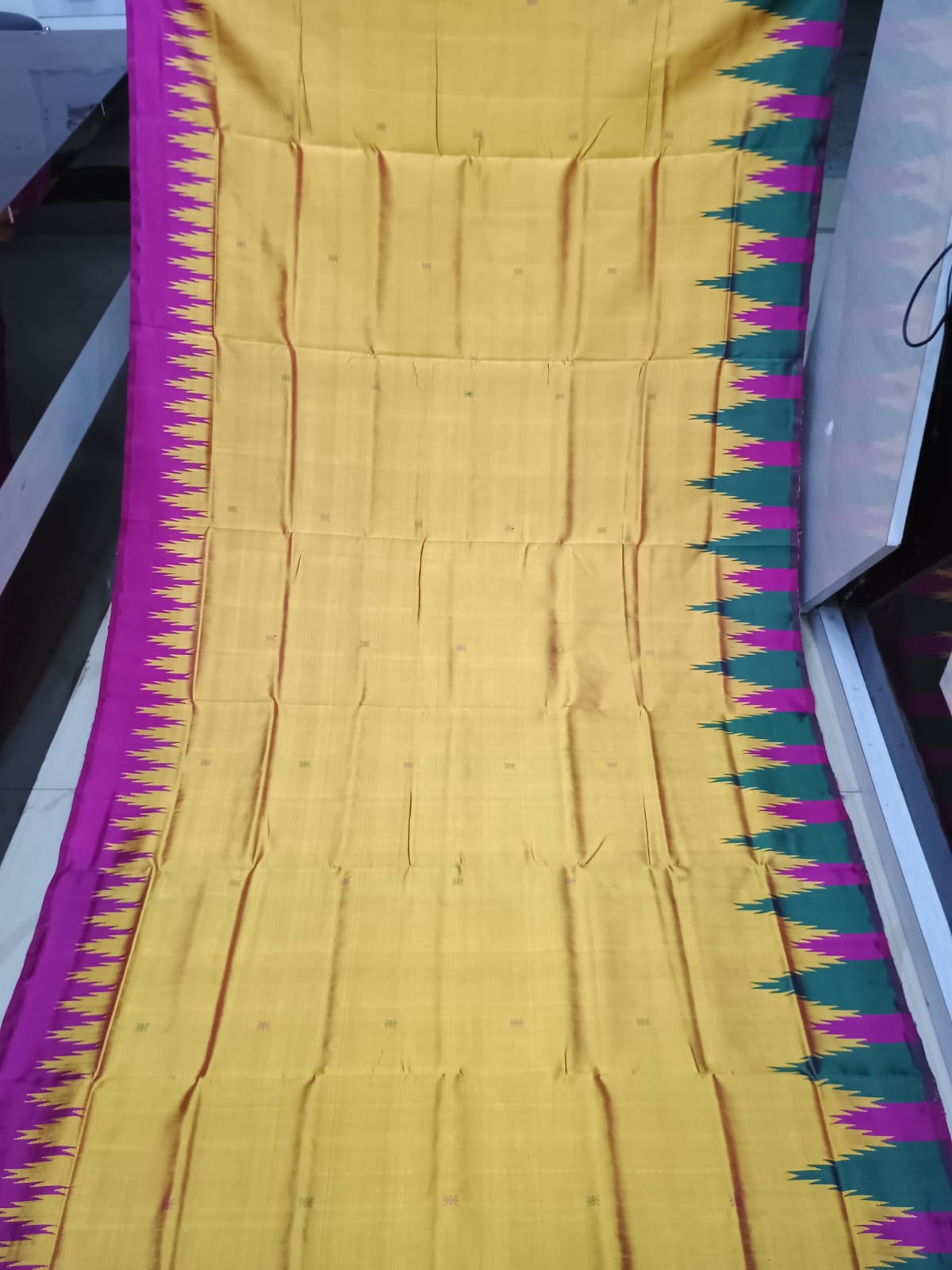Yellow Magenta Multi Colour Kumbha Double Anchal Berhampuri Silk Saree