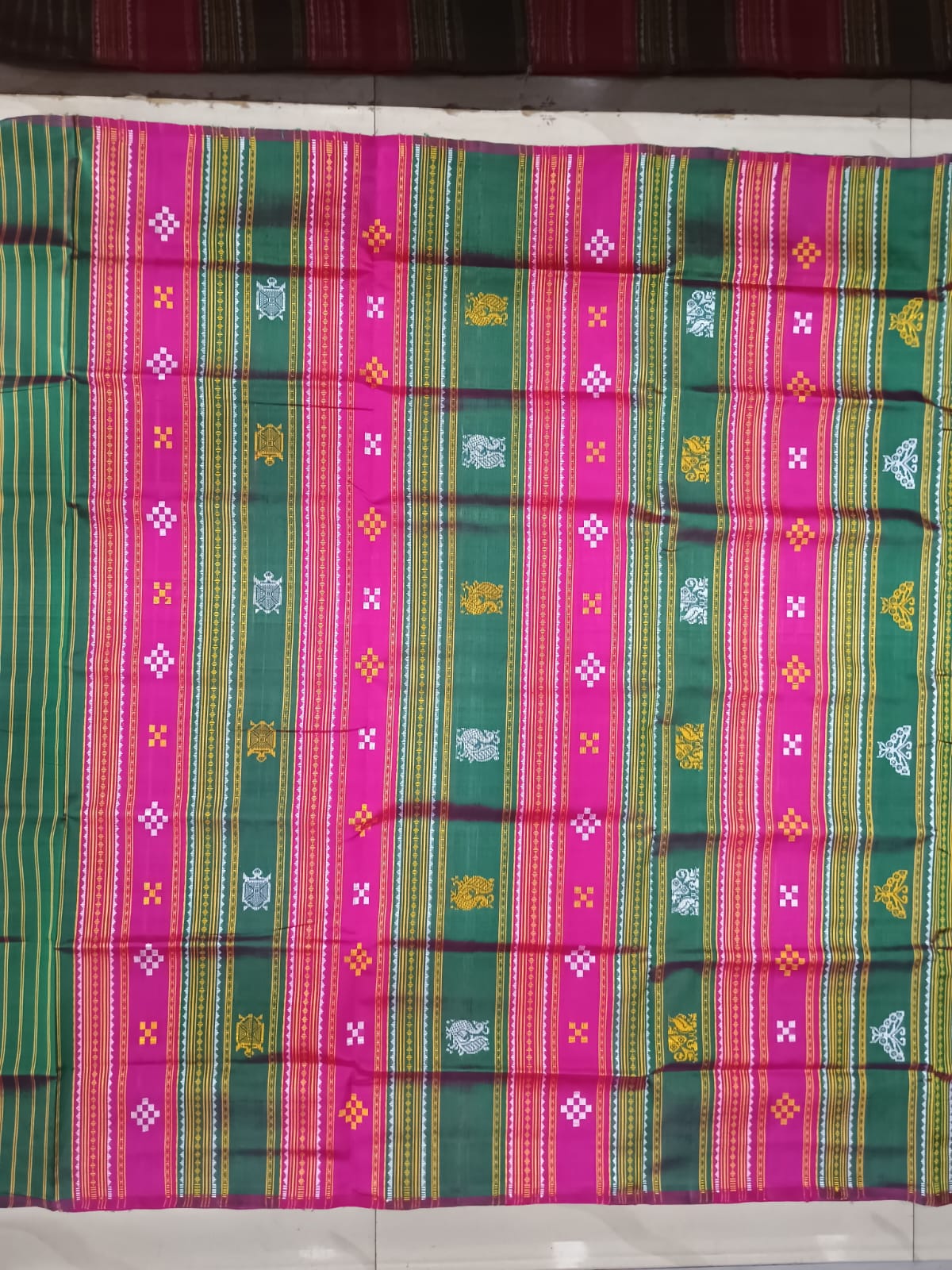 Yellow Magenta Multi Colour Kumbha Double Anchal Berhampuri Silk Saree