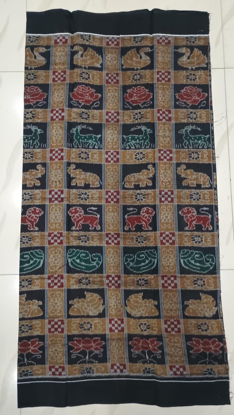 Black Maroon Nabakothi  Handwoven Odisha Ikat Unstitched Dress Material Set (Top 2.5m, Bottom 2m, Dupatta 2.5m)