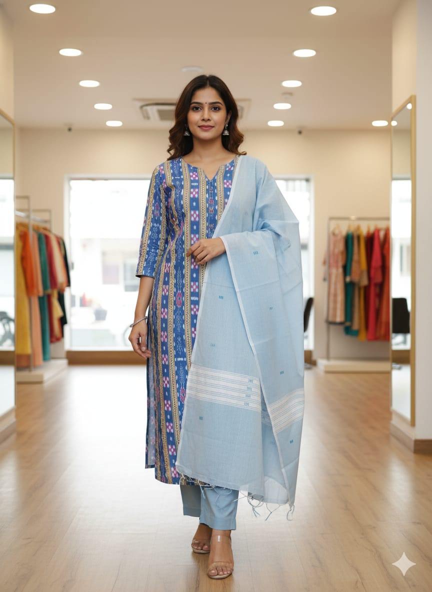 Teal Blue Pasapali & Flower Design Dress Set