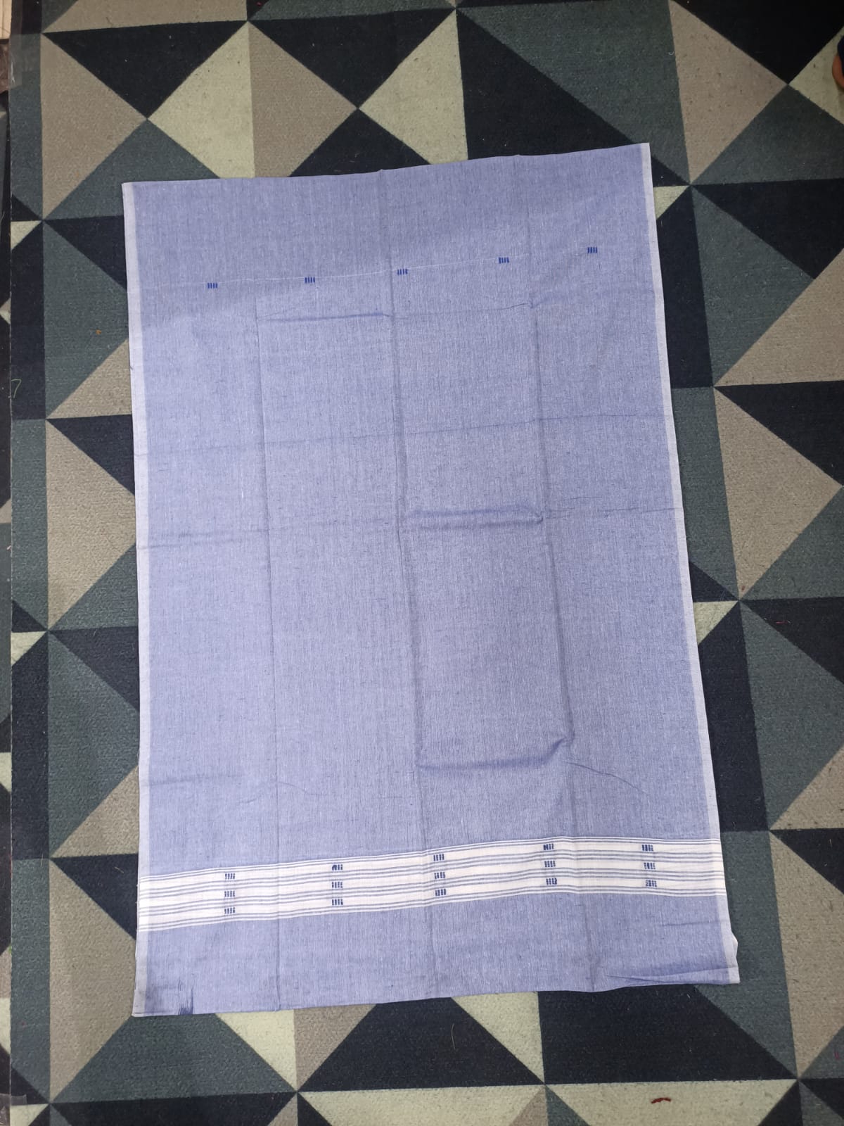 Navy Blue Light Blue Handwoven Odisha Ikat Unstitched Dress Material Set (Top 2.5m, Dupatt2.5m, Bottom 2m)