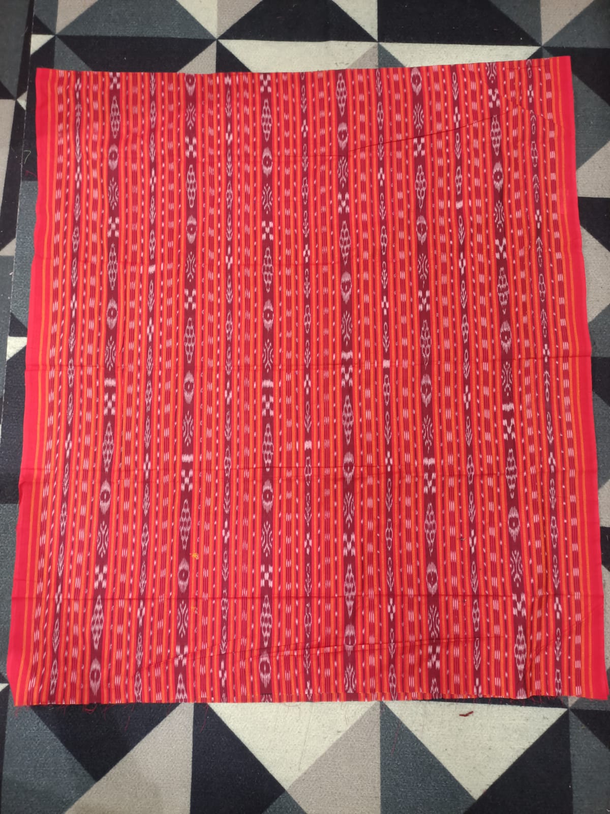 Red Light Pink Handwoven Odisha Ikat Unstitched Dress Material Set (Top 2.5m, Dupatt2.5m, Bottom 2m)