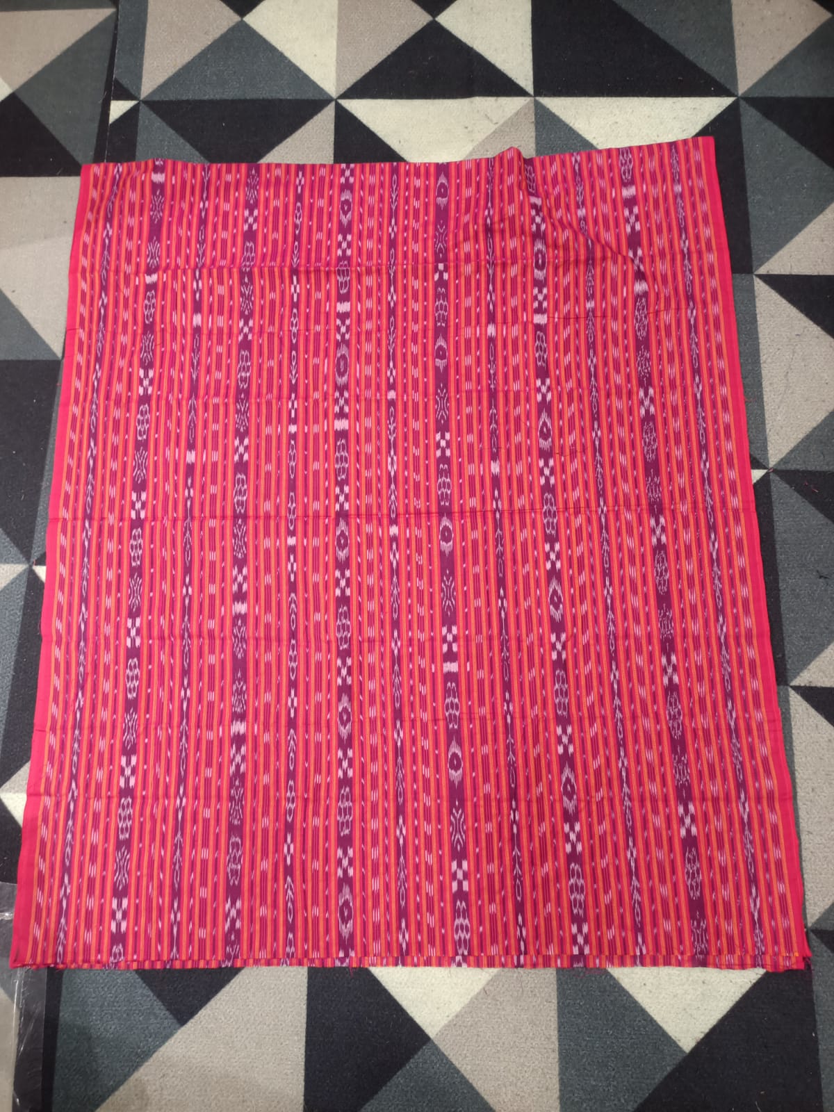 Red Light Pink Handwoven Odisha Ikat Unstitched Dress Material Set (Top 2.5m, Dupatt2.5m, Bottom 2m)