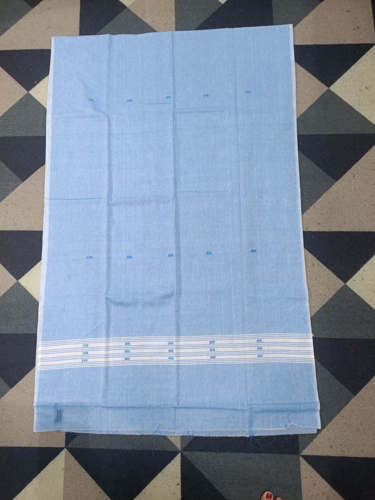 Copper Sulphate  Sky Handwoven Odisha Ikat Unstitched Dress Material Set (Top 2.5m, Dupatt2.5m, Bottom 2m)