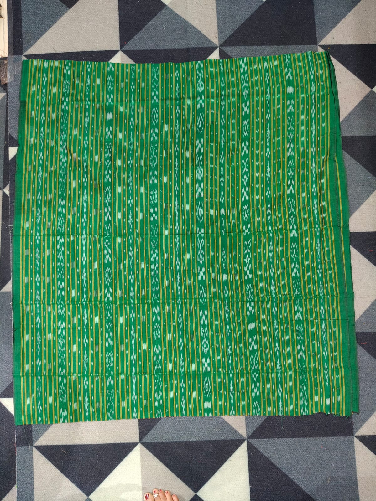 Green Greyish-green Handwoven Odisha Ikat Unstitched Dress Material Set (Top 2.5m, Dupatt2.5m, Bottom 2m)