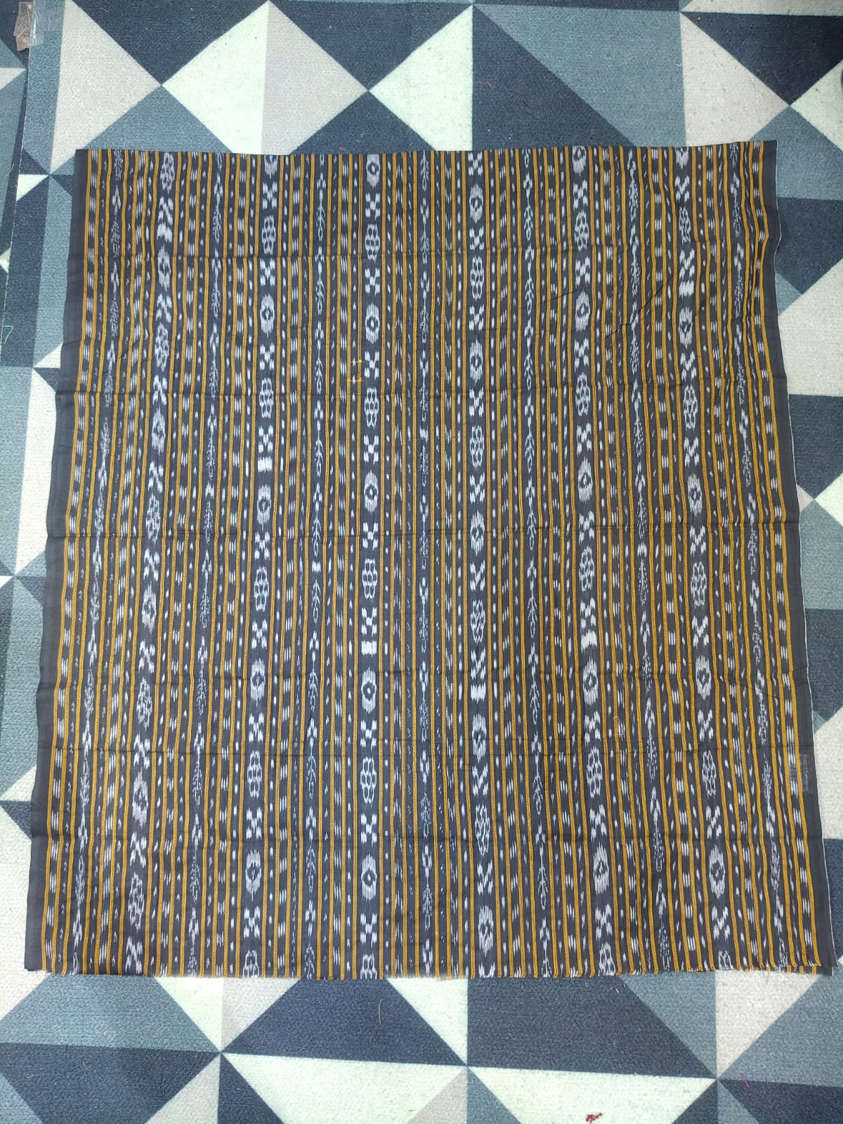 Black Cream Handwoven Odisha Ikat Unstitched Dress Material Set (Top 2.5m, Dupatt2.5m, Bottom 2m)