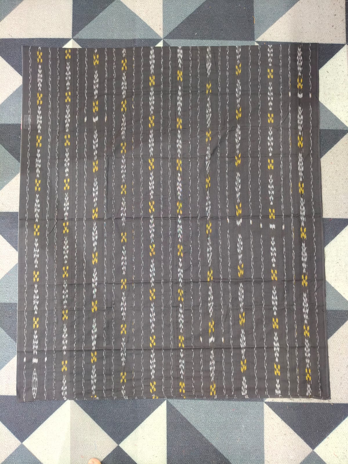 Black Grey Handwoven Odisha Ikat Unstitched Dress Material Set (Top 2.5m, Dupatt2.5m, Bottom 2m)