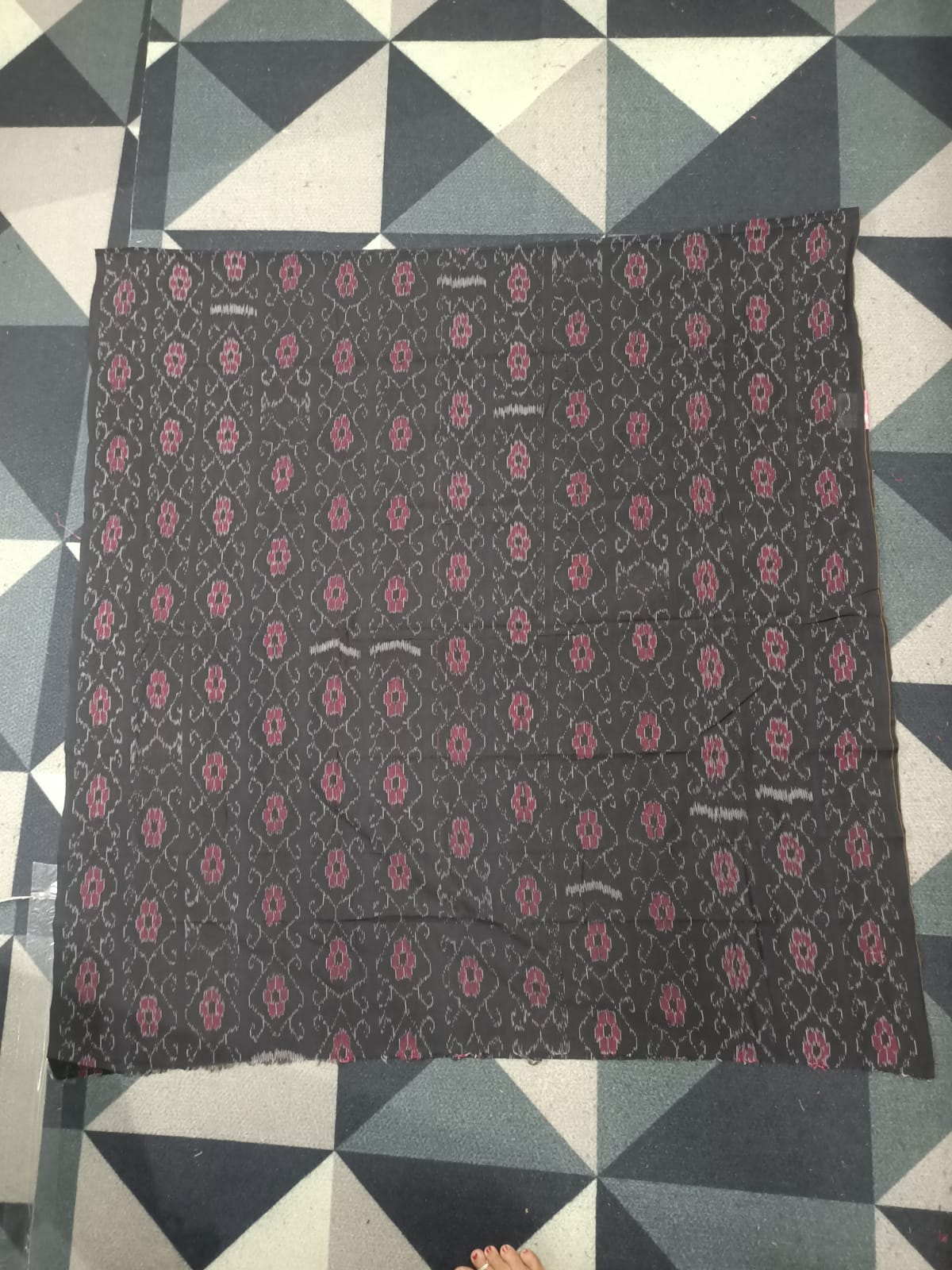 Black Grey Handwoven Odisha Ikat Unstitched Dress Material Set (Top 2.5m, Dupatt2.5m, Bottom 2m)