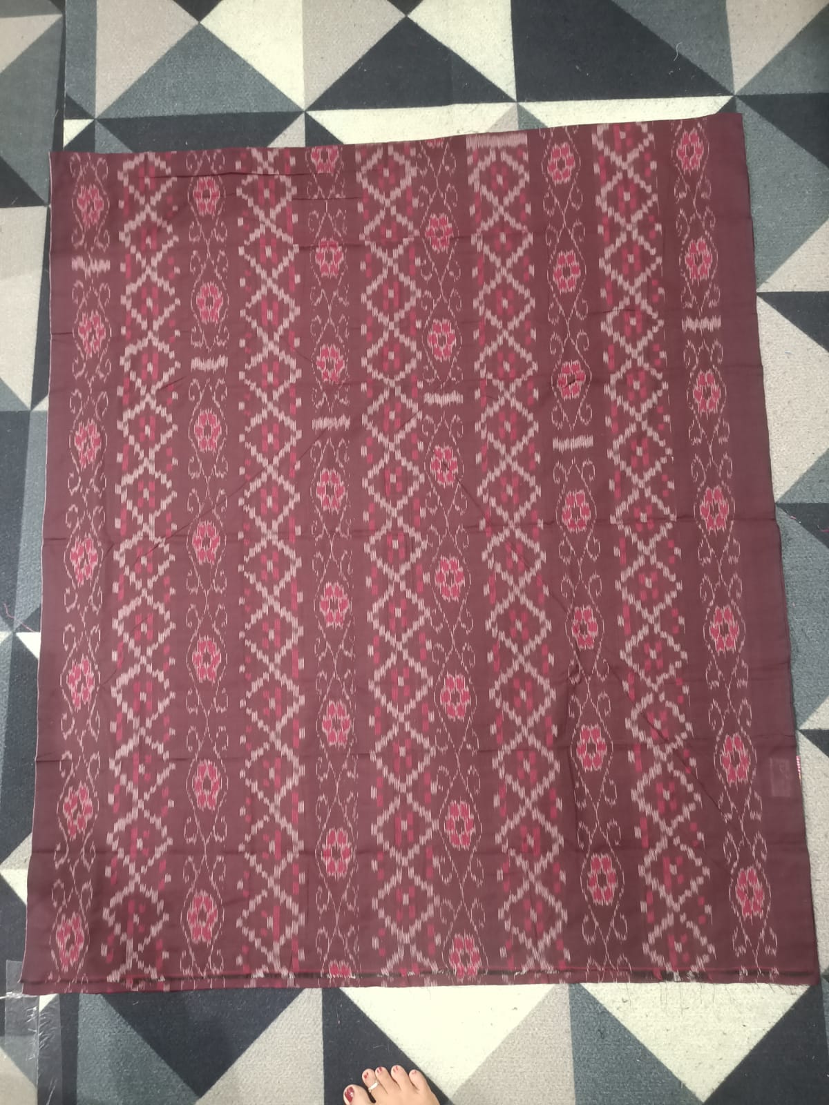 Maroon Peach Handwoven Odisha Ikat Unstitched Dress Material Set (Top 2.5m, Dupatt2.5m, Bottom 2m)