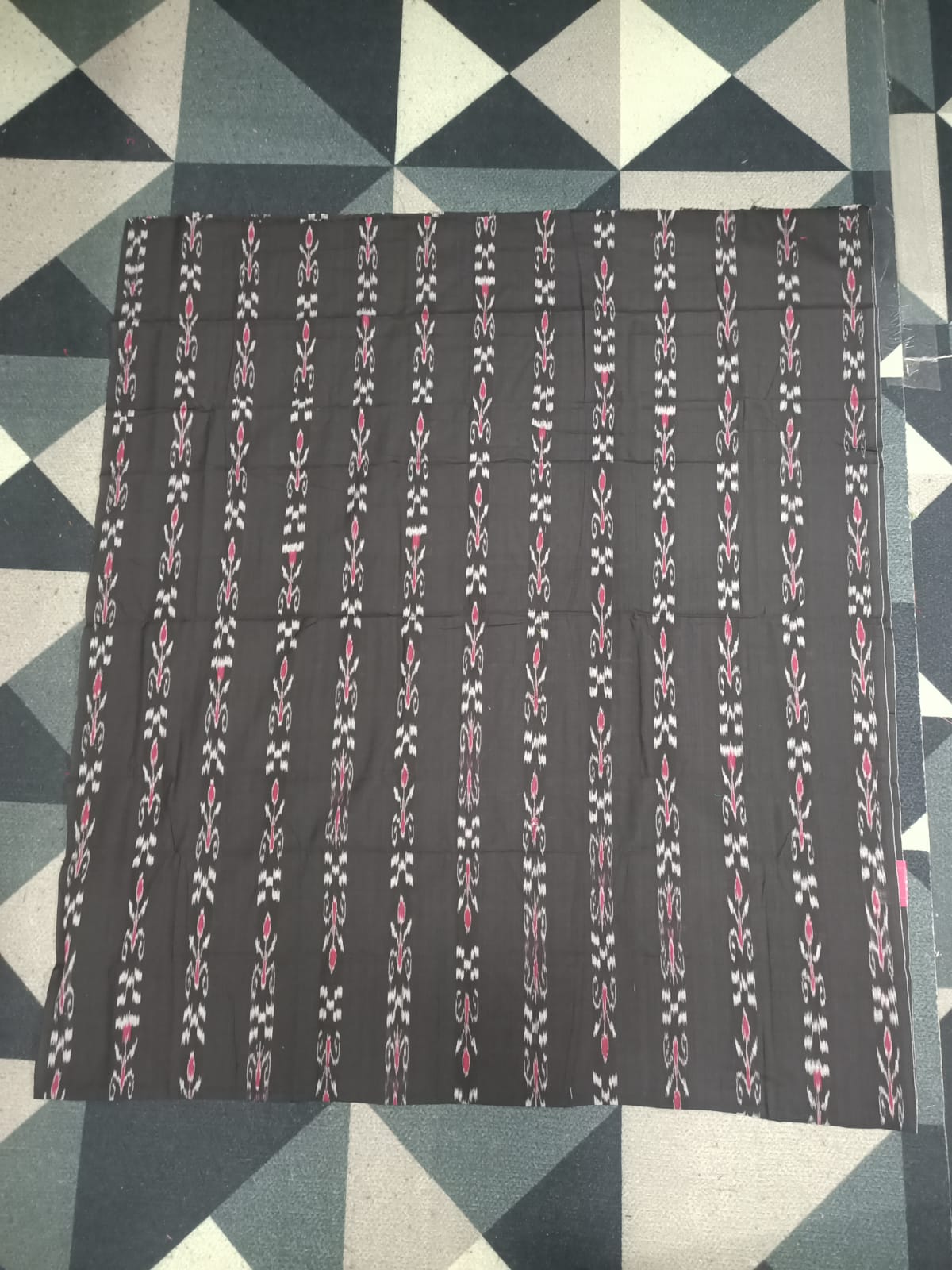Black Grey Handwoven Odisha Ikat Unstitched Dress Material Set (Top 2.5m, Dupatt2.5m, Bottom 2m)