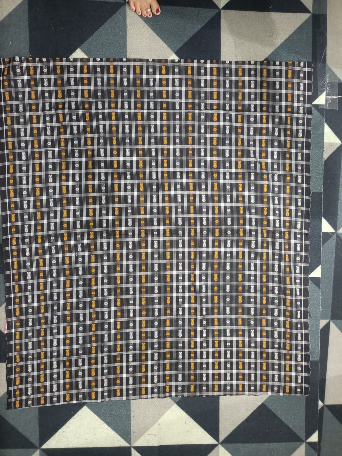 Black Grey Fish Buti Handwoven Odisha Ikat Unstitched Dress Material Set (Top 2.5m, Dupatt2.5m, Bottom 2m)