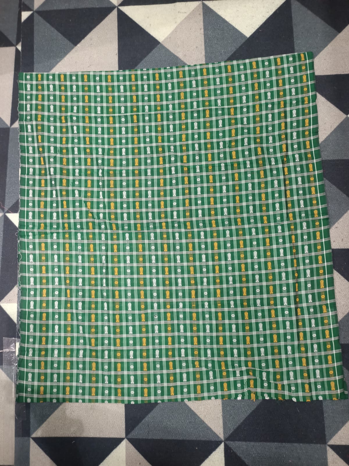 Green Greyish-green Fish Buti Handwoven Odisha Ikat Unstitched Dress Material Set (Top 2.5m, Dupatt2.5m, Bottom 2m)