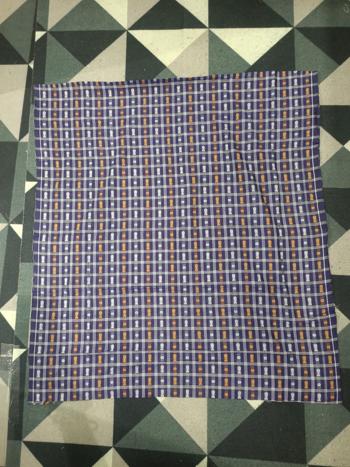 Blue Ink-blue Fish Buti Handwoven Odisha Ikat Unstitched Dress Material Set (Top 2.5m, Dupatt2.5m, Bottom 2m)