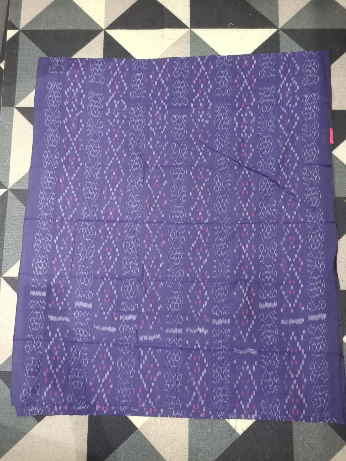 Blue Ink-blue Ikat Disign Handwoven Odisha Ikat Unstitched Dress Material Set (Top 2.5m, Dupatt2.5m, Bottom 2m)