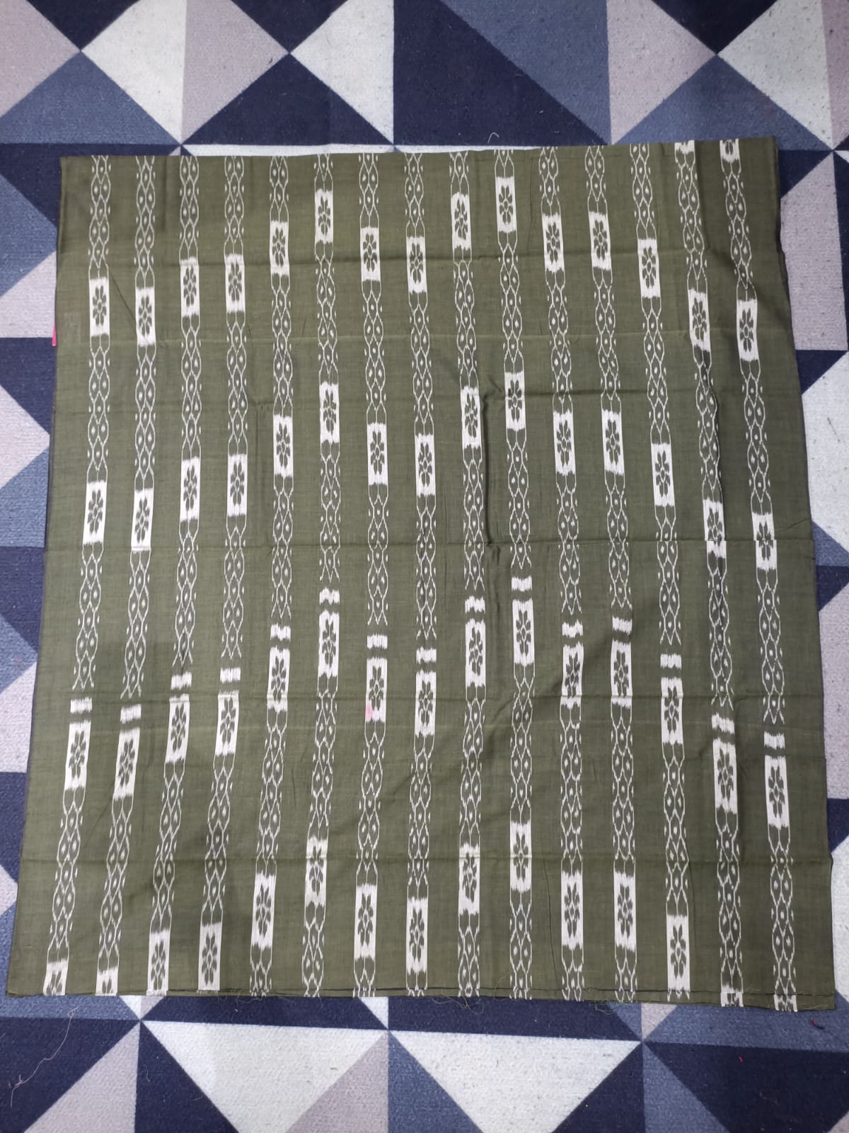 Mehendi Cream Ikat Disign Handwoven Odisha Ikat Unstitched Dress Material Set (Top 2.5m, Dupatt2.5m, Bottom 2m)