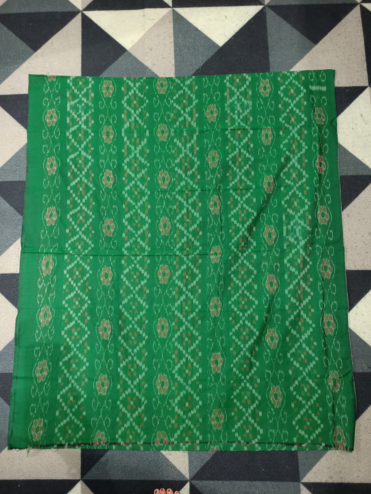 Green Greyish-green Ikat Disign Handwoven Odisha Ikat Unstitched Dress Material Set (Top 2.5m, Dupatt2.5m, Bottom 2m)