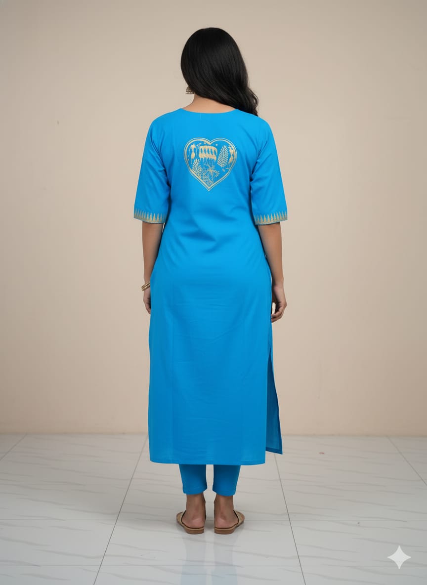 Copper Sulphate Tribal Art Hand Painted Cotton Pattachitra Kurti