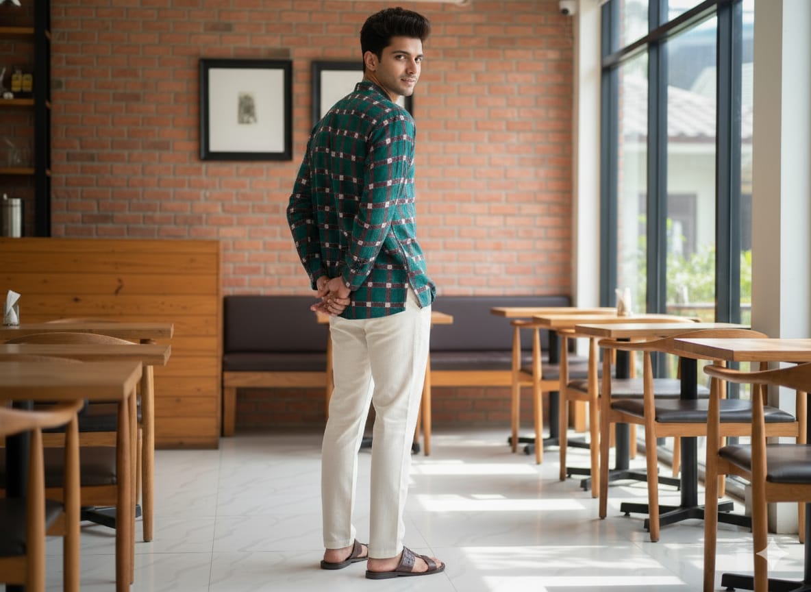 Green Tipa Pasapali Design Odisha Handloom Men Half Kurta