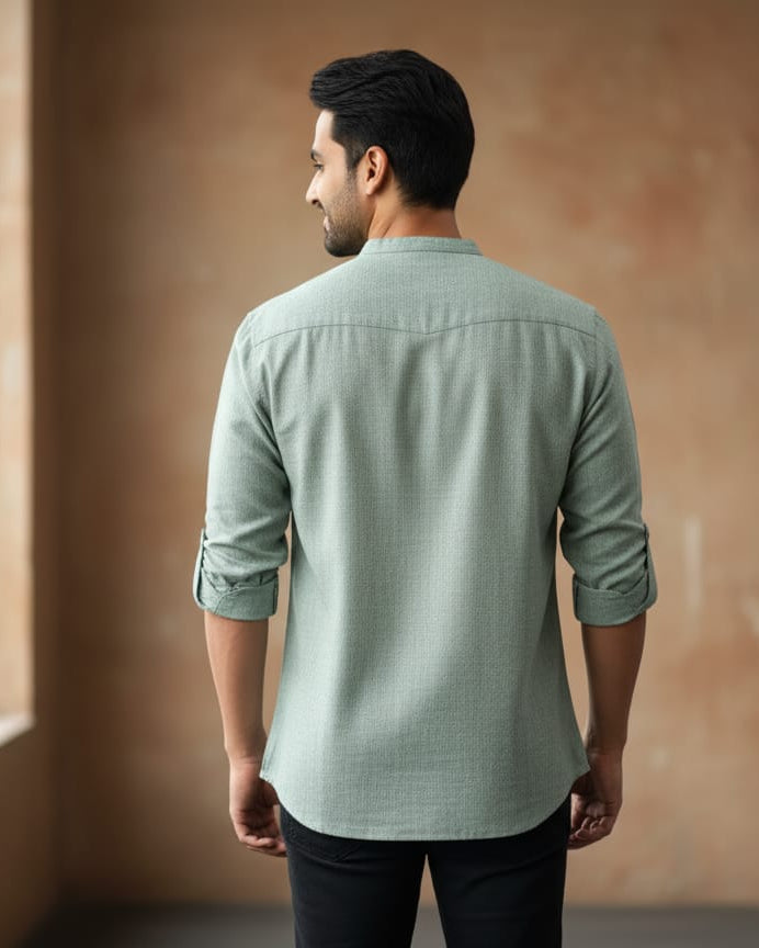 Light Leaf green Odisha Handloom Plain Men Half Kurta