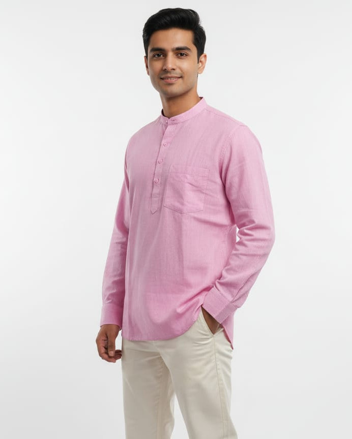 Baby Pink Odisha Handloom Plain Men Half Kurta