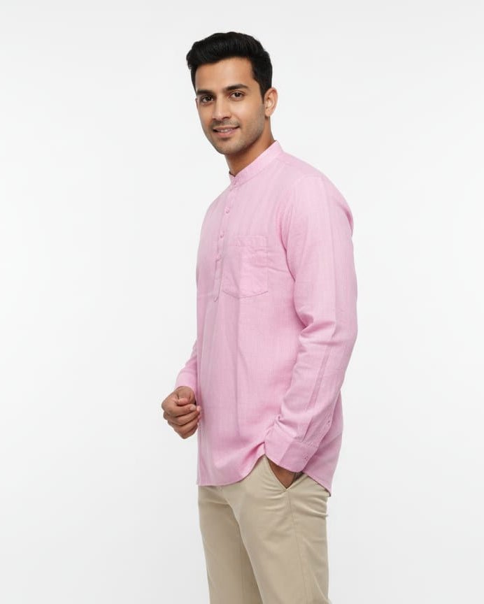 Baby Pink Odisha Handloom Plain Men Half Kurta