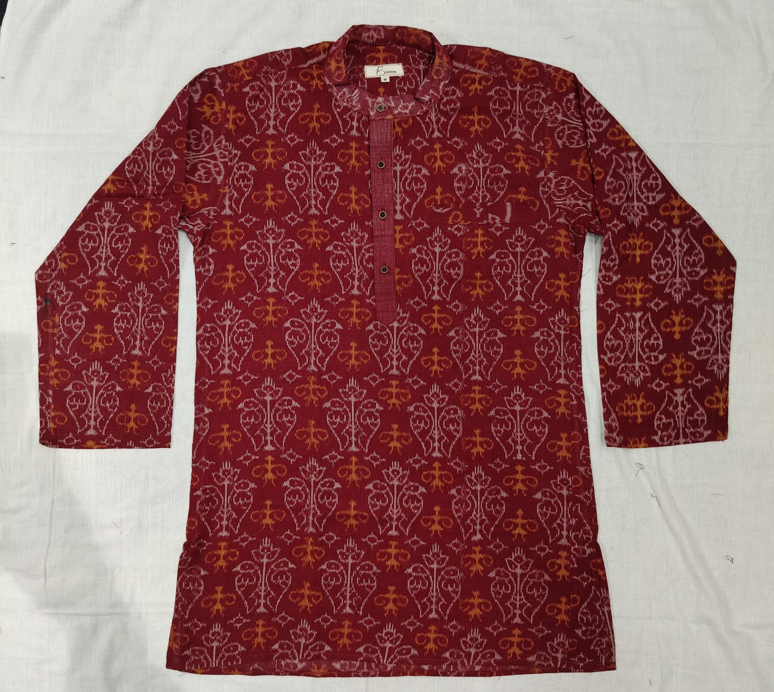 Maroon Tribal And Dual Parrot Odisha Handloom Men's Half Kurta