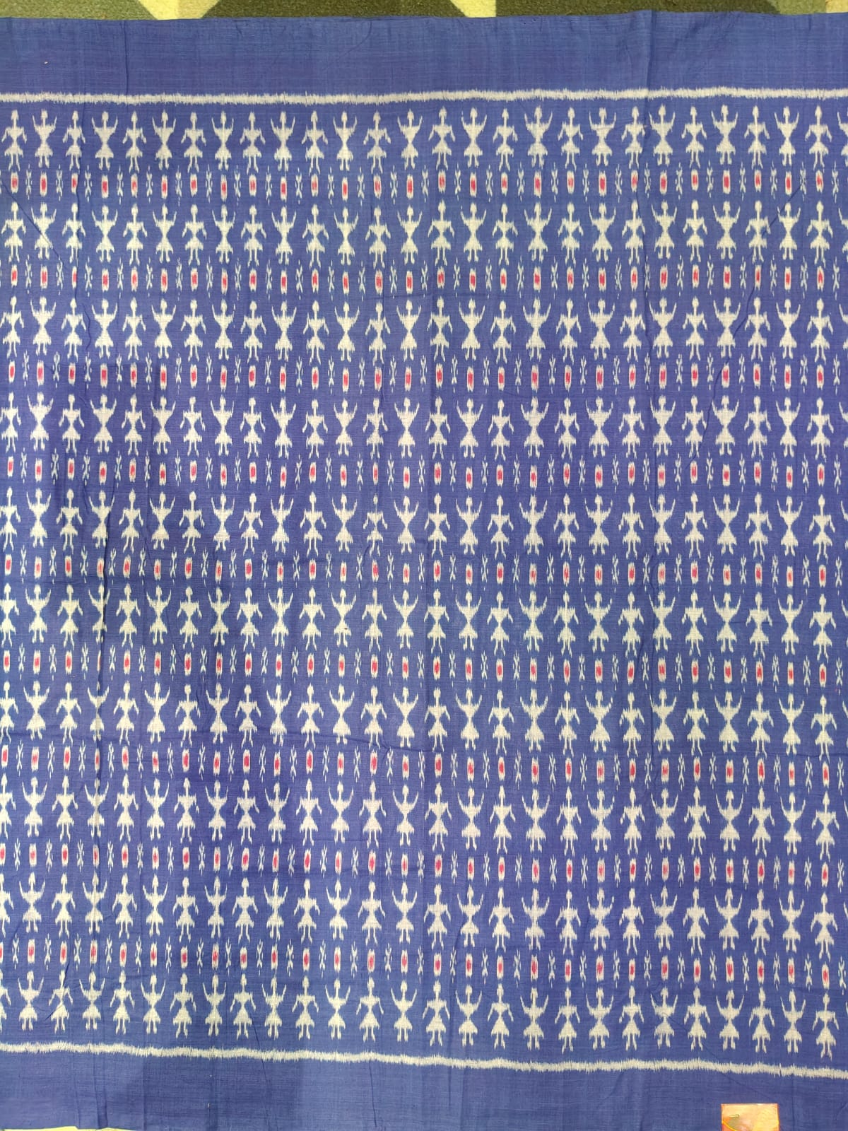 Blue Red Tribal Handwoven Odisha Ikat Unstitched Dress Material Set (Top 2.5m, Bottom 2m, Dupatta 2.5m)
