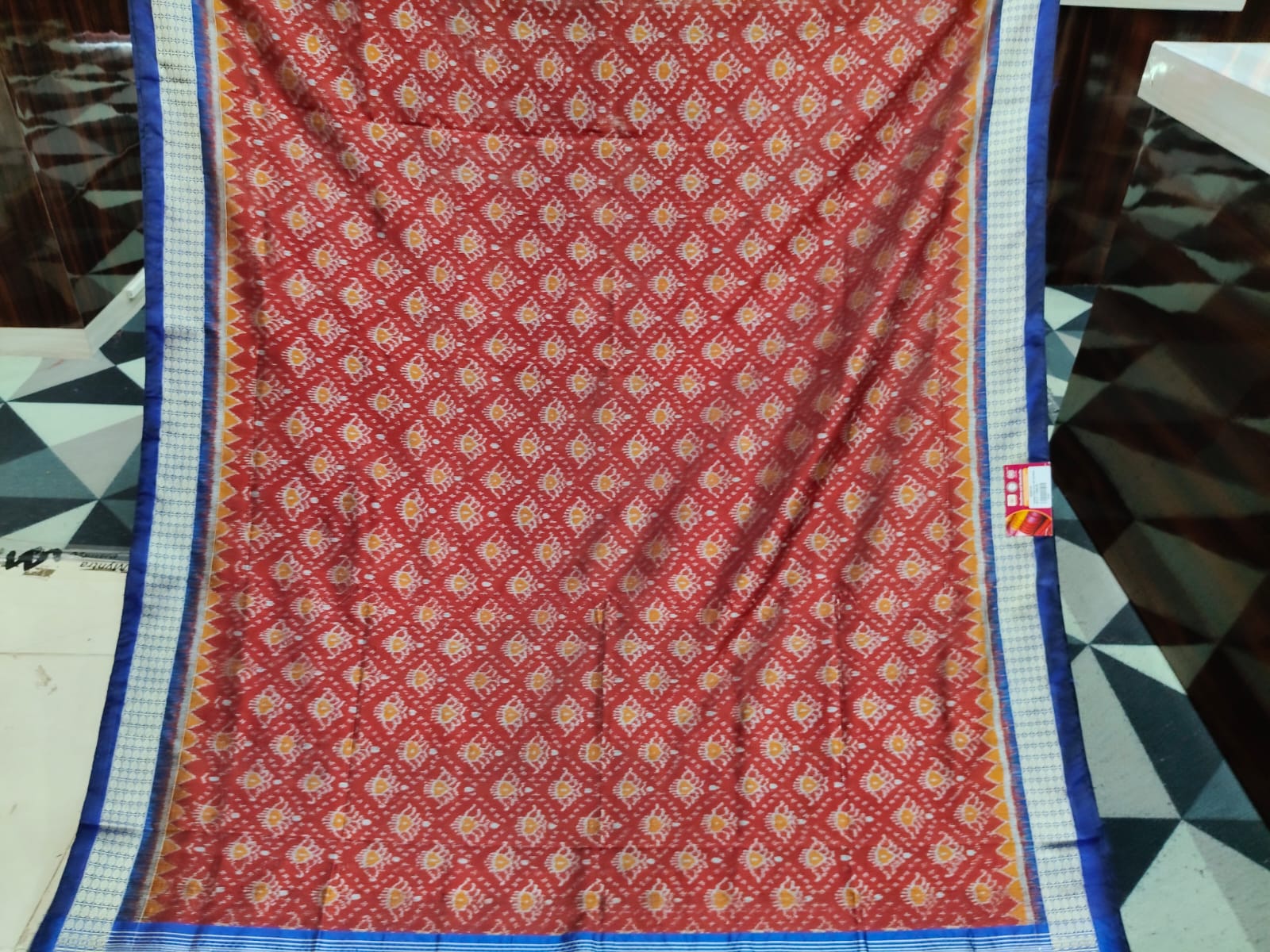 Maroon Blue Flower Odisha Handloom Sambalpuri Silk Saree