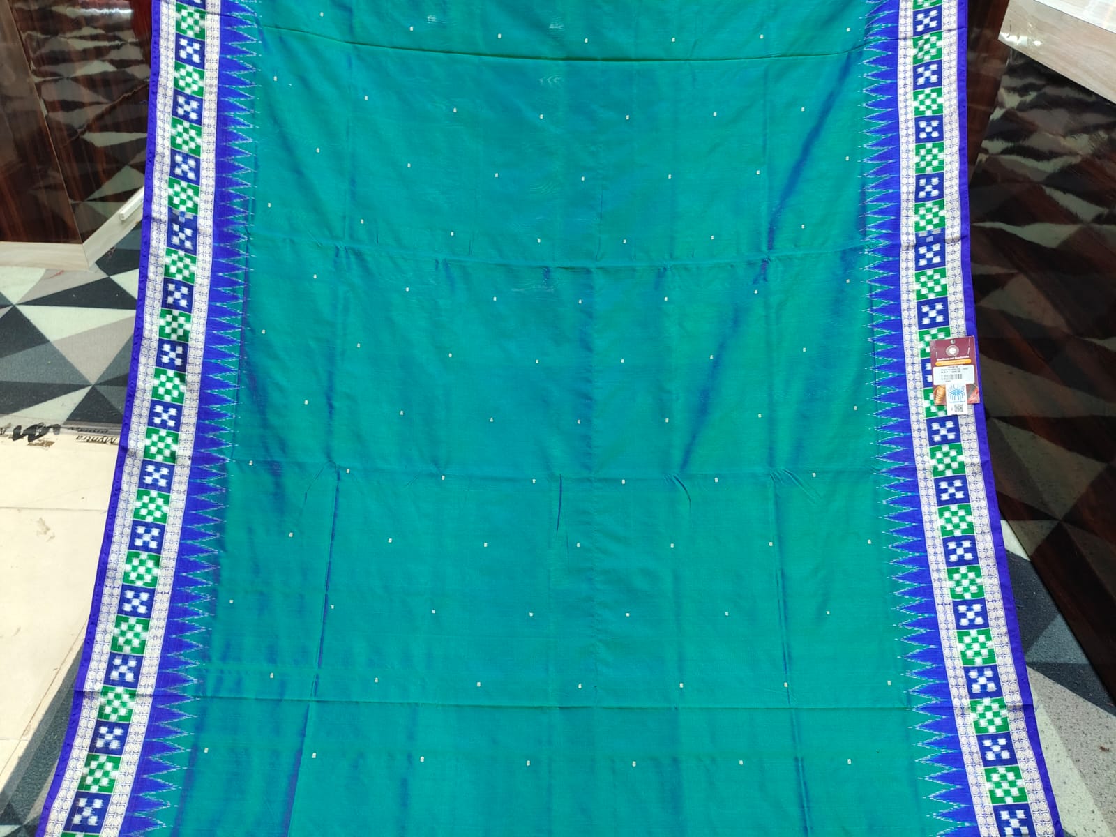 Dual Shade Green Blue Sakta Border Odisha Handloom Bomkai Silk Saree