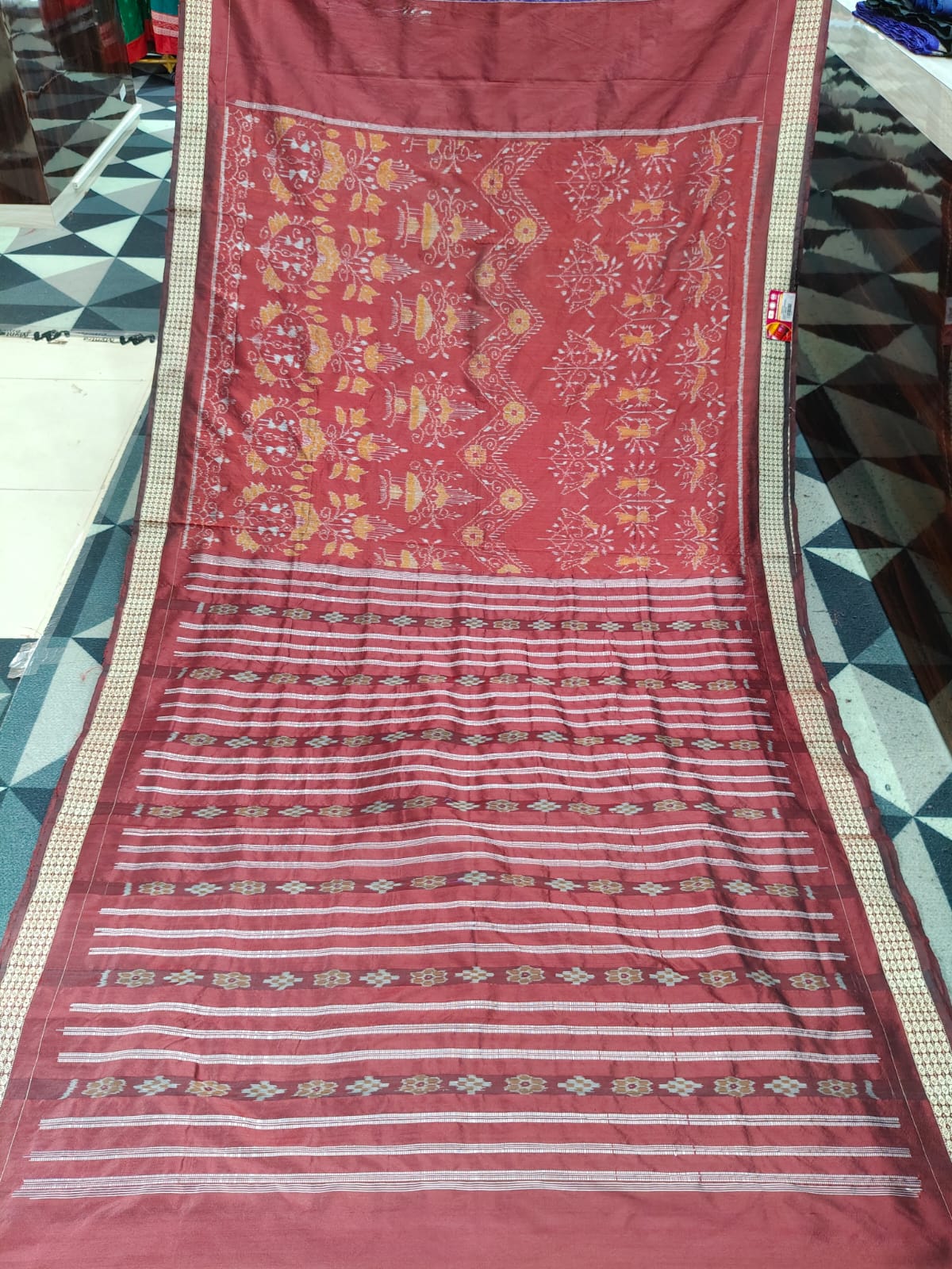 Maroon Partly Sambalpuri  Silk Saree