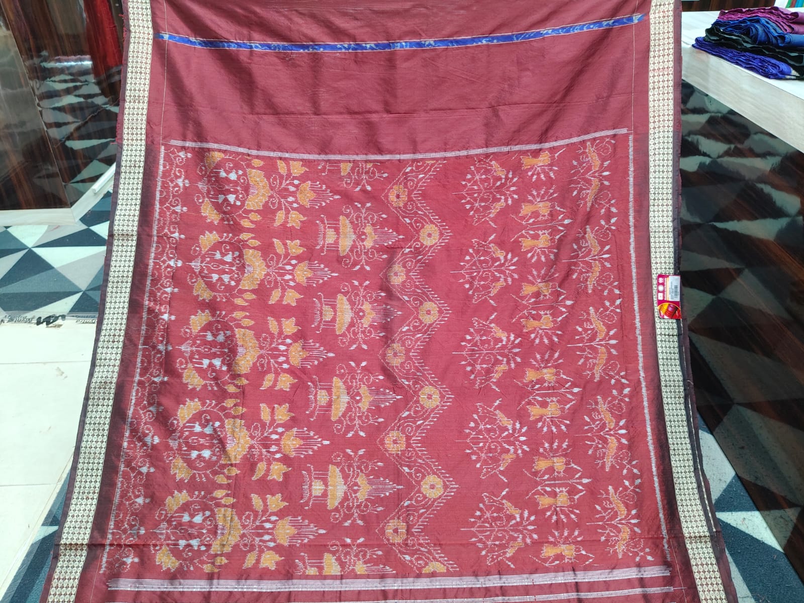 Maroon Partly Sambalpuri  Silk Saree
