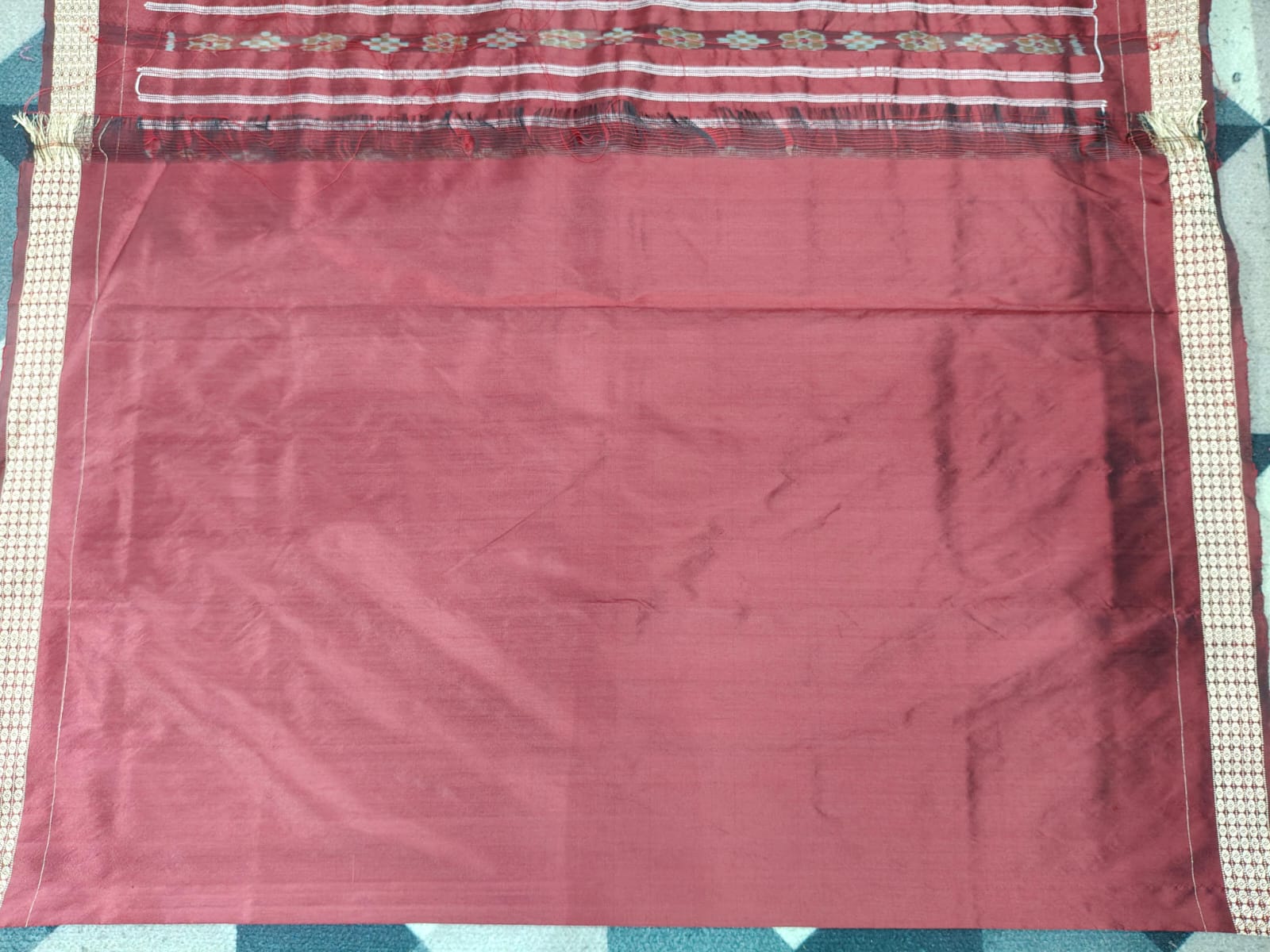 Maroon Partly Sambalpuri  Silk Saree