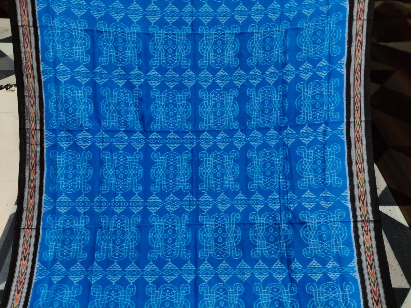 Copper Sulphate Black Laxmi Yantra Design  Sambalpuri Cotton Saree