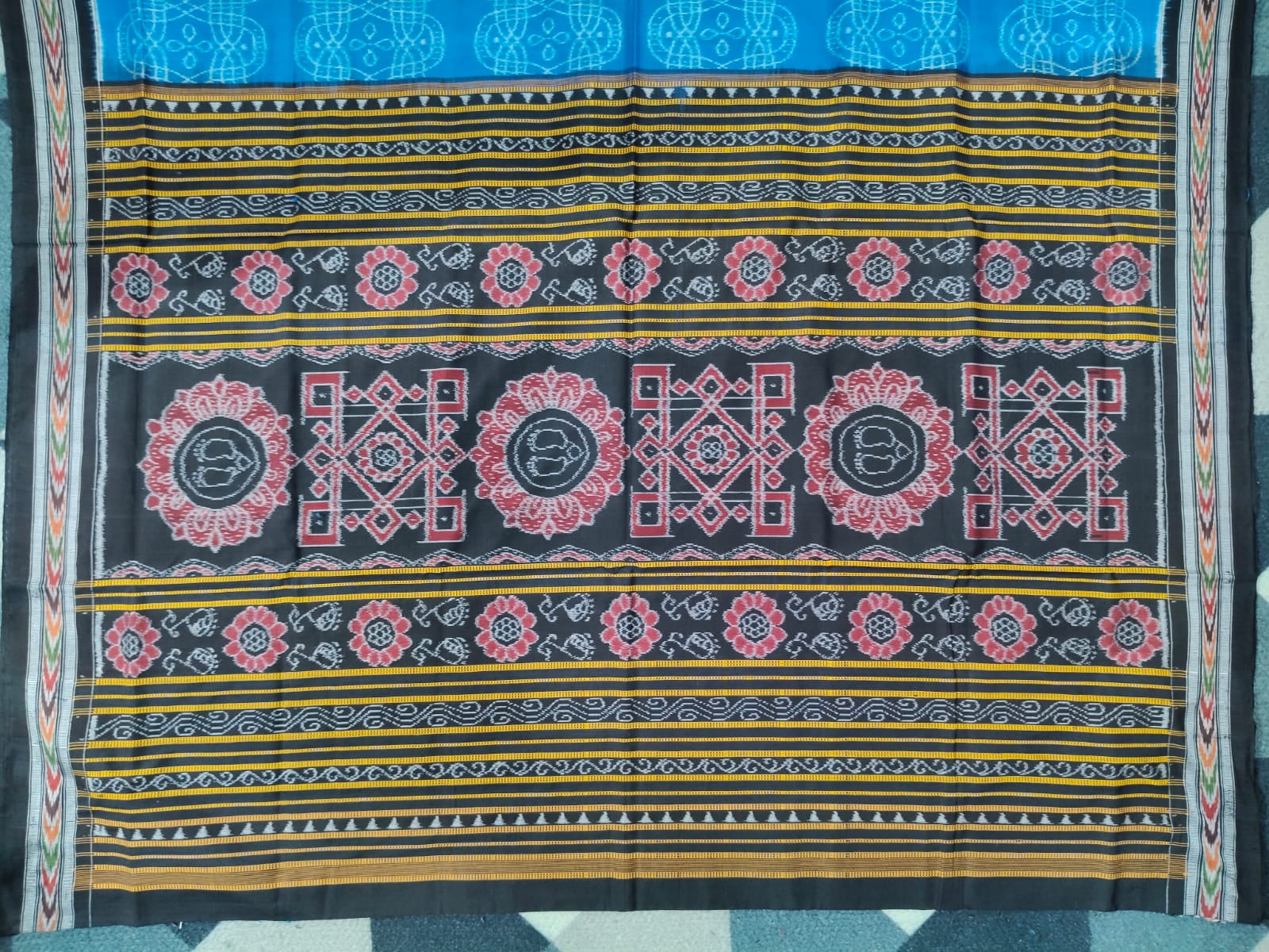 Copper Sulphate Black Laxmi Yantra Design  Sambalpuri Cotton Saree