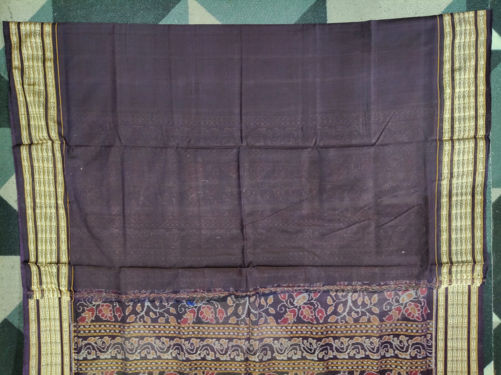 Mustard Yellow Coffee Jangal Design  Sambalpuri Cotton Saree