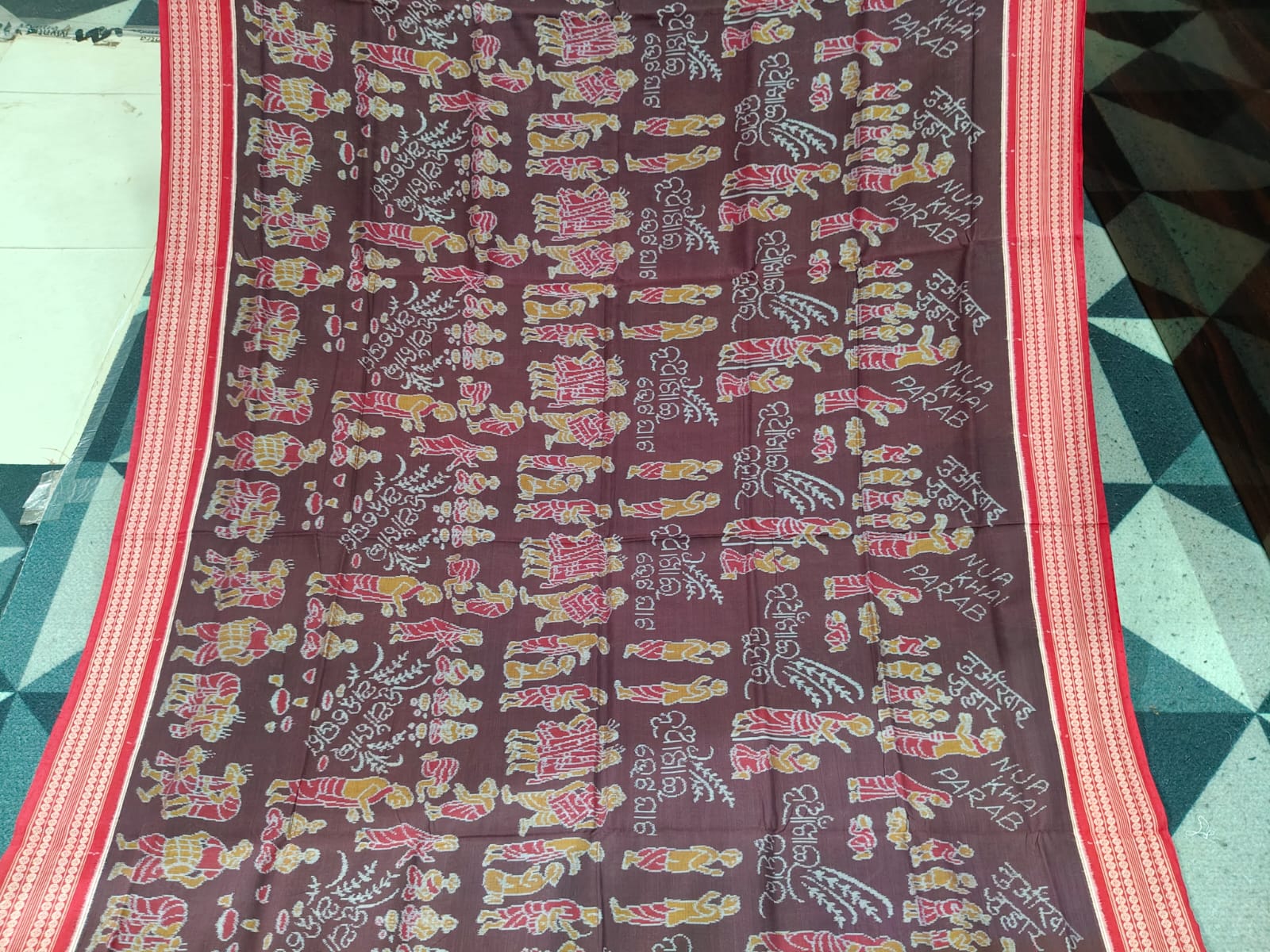 Coffee Red Nuakhai Juhar Design  Sambalpuri Cotton Saree