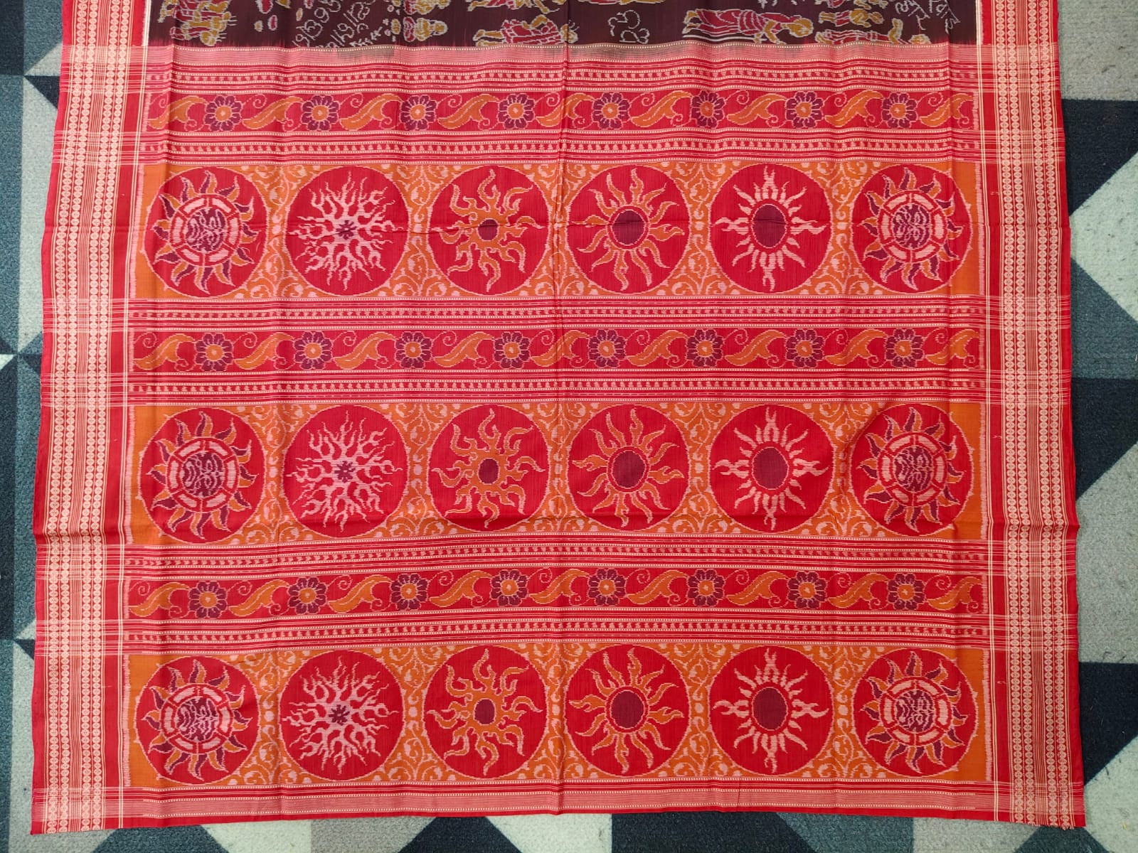 Coffee Red Nuakhai Juhar Design  Sambalpuri Cotton Saree