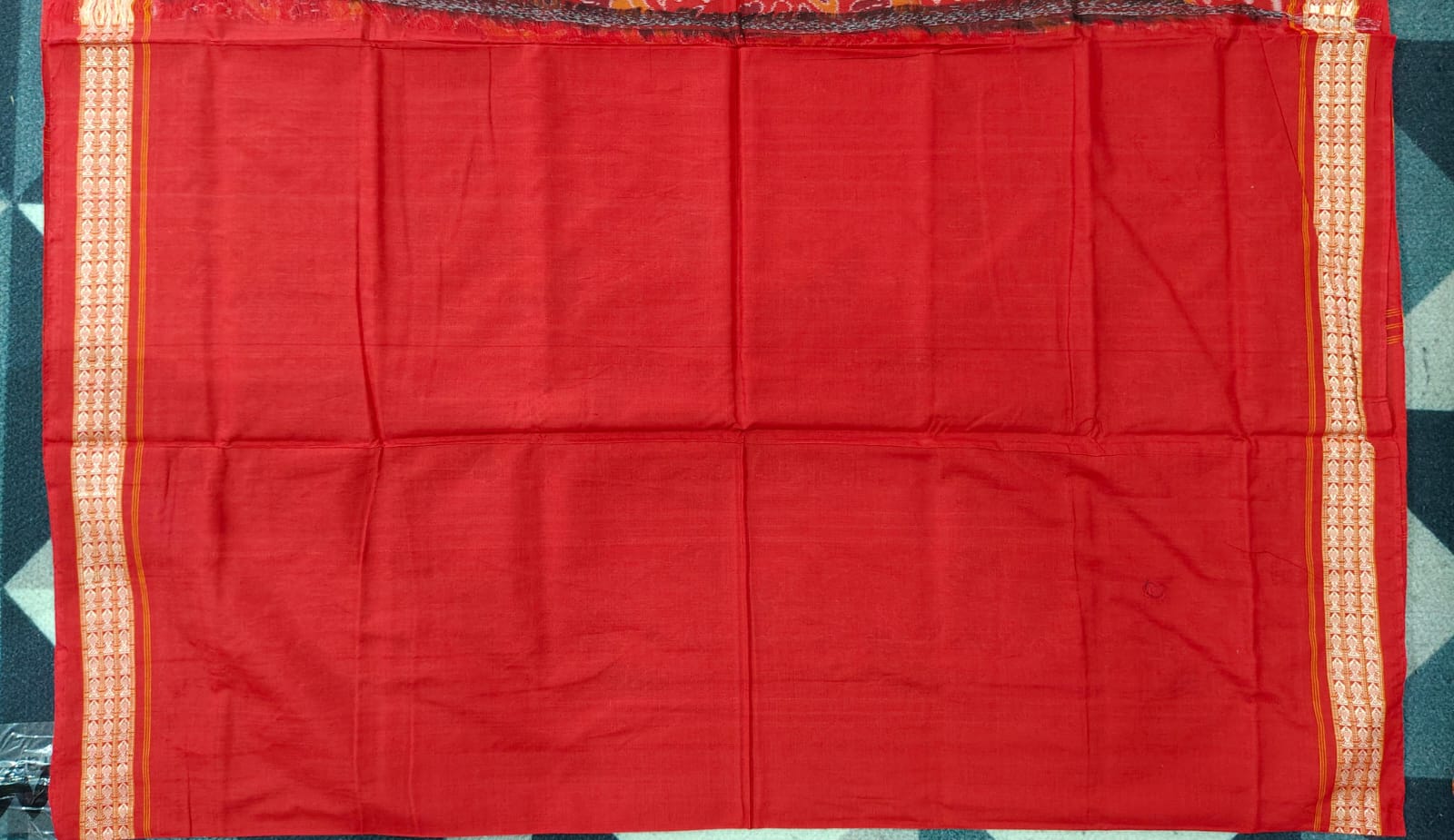 Black Maroon Red Sankha Lata Design  Sambalpuri Cotton Saree