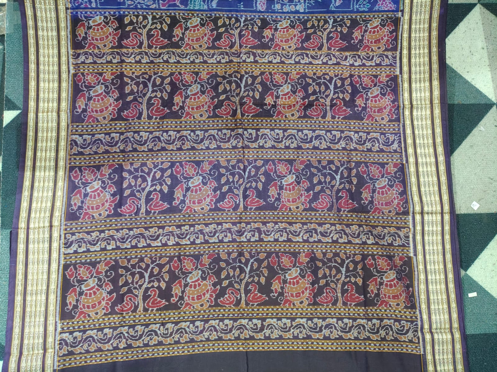 Blue Coffee Jangal Design  Sambalpuri Cotton Saree