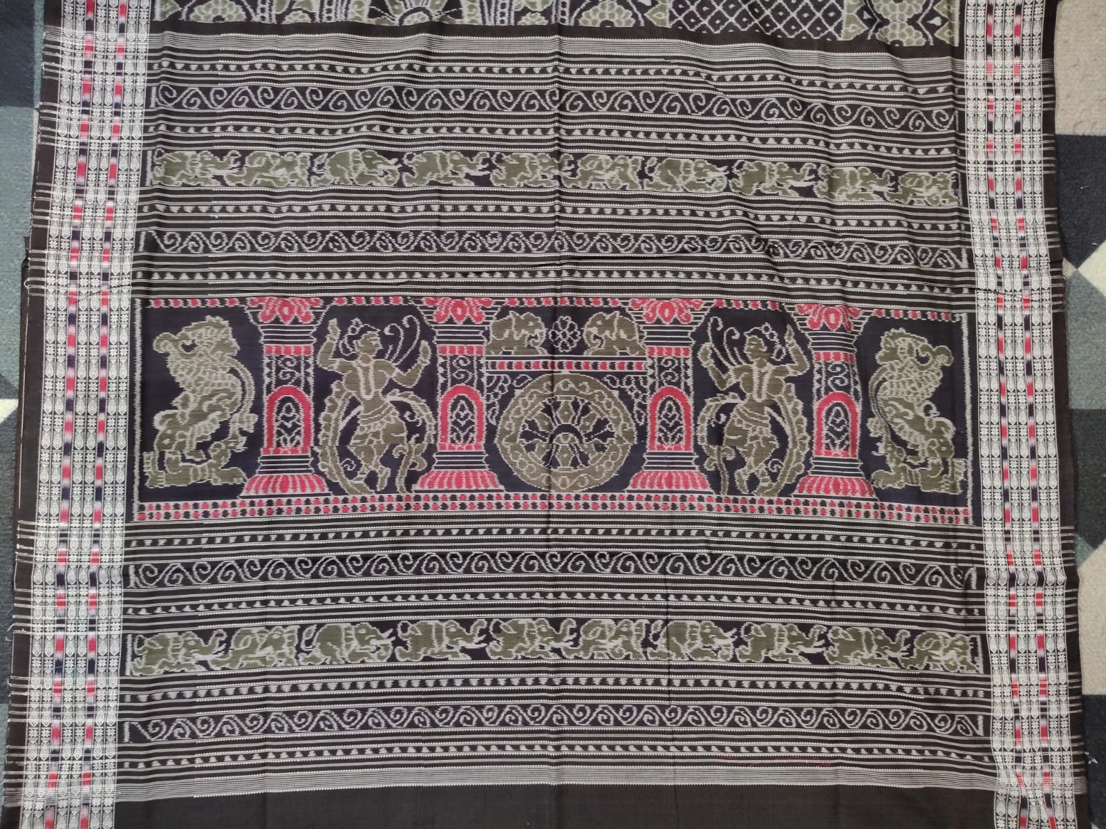 Black Mehendi Green Konark Chakra Sambalpuri Cotton Saree