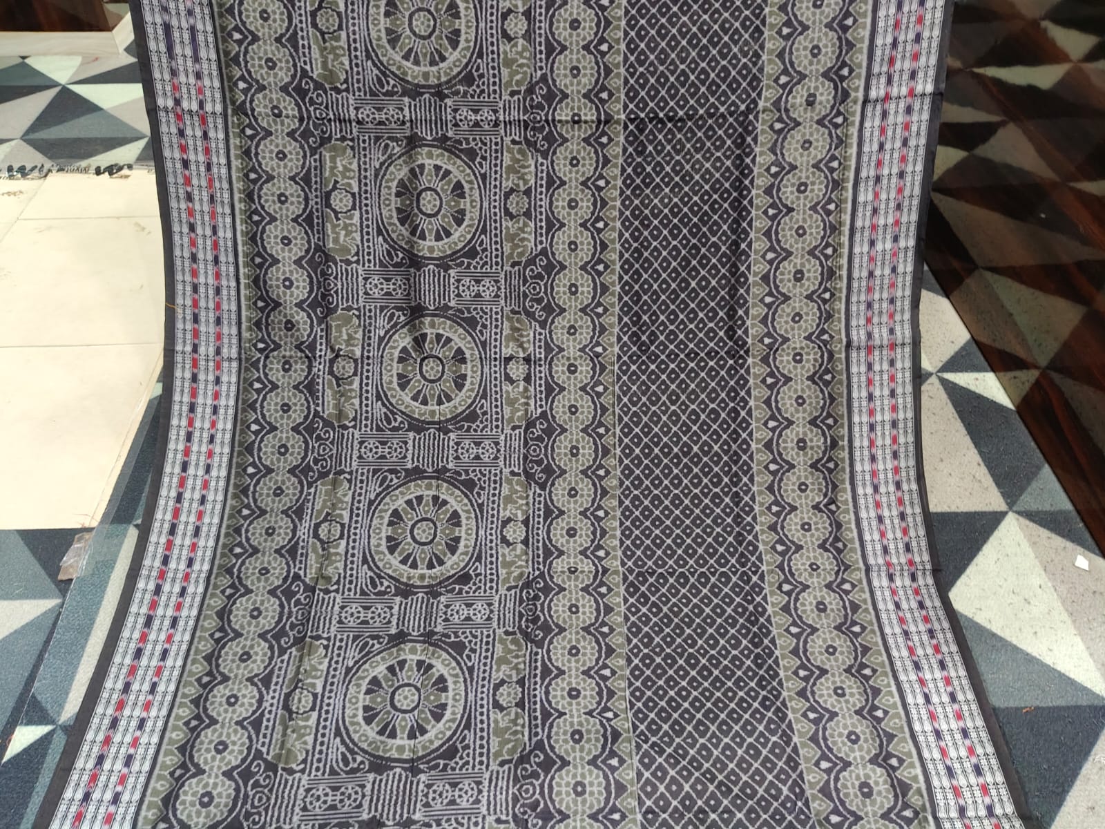 Black Mehendi Green Konark Chakra Sambalpuri Cotton Saree