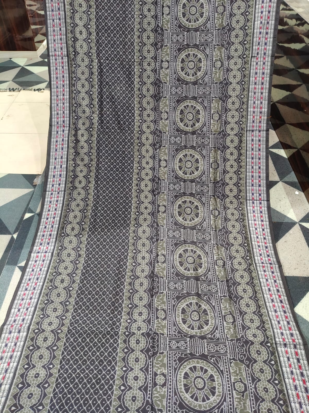 Black Mehendi Green Konark Chakra Sambalpuri Cotton Saree