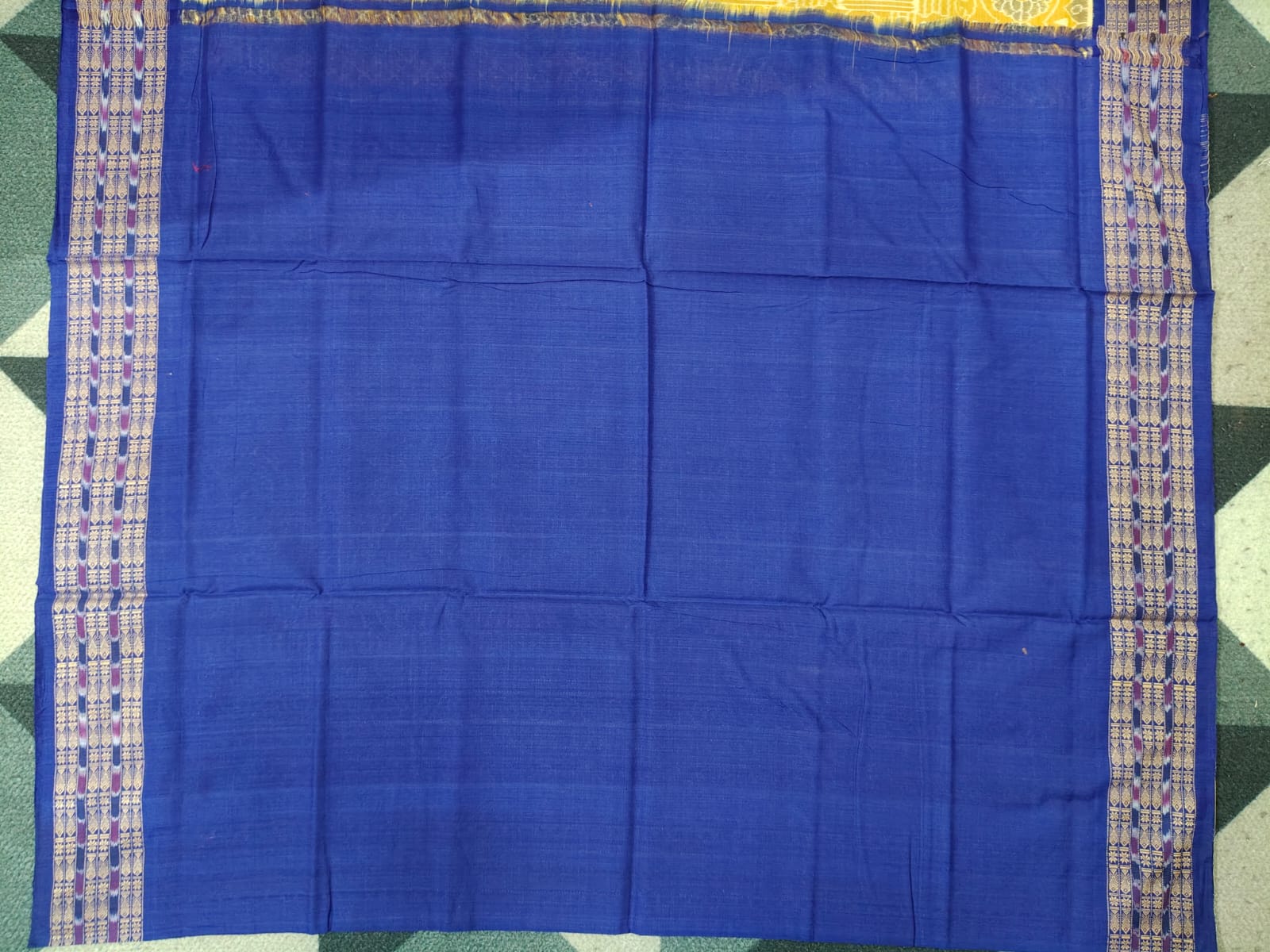 Mustard Yellow Blue Konark Chakra Sambalpuri Cotton Saree