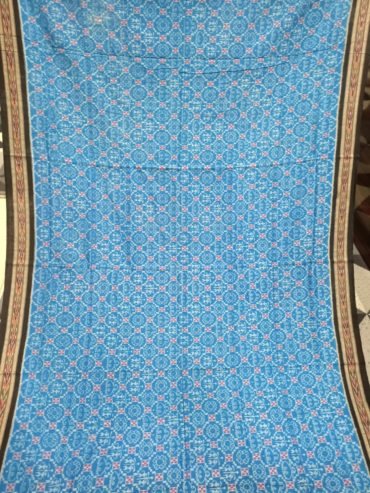 Copper Sulphate Black Flower & Laxmi  Yantra Anchal Design Sambalpuri Cotton Saree