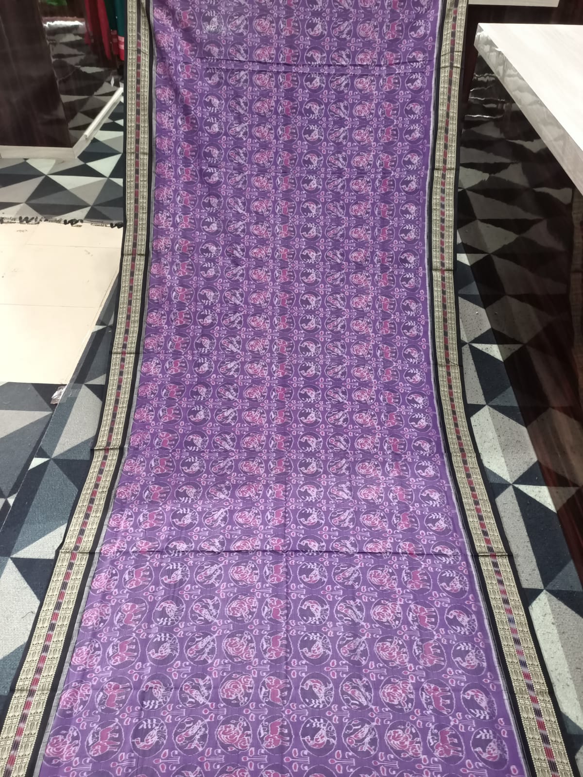 Purple Black Animal  Design Sambalpuri Cotton Saree