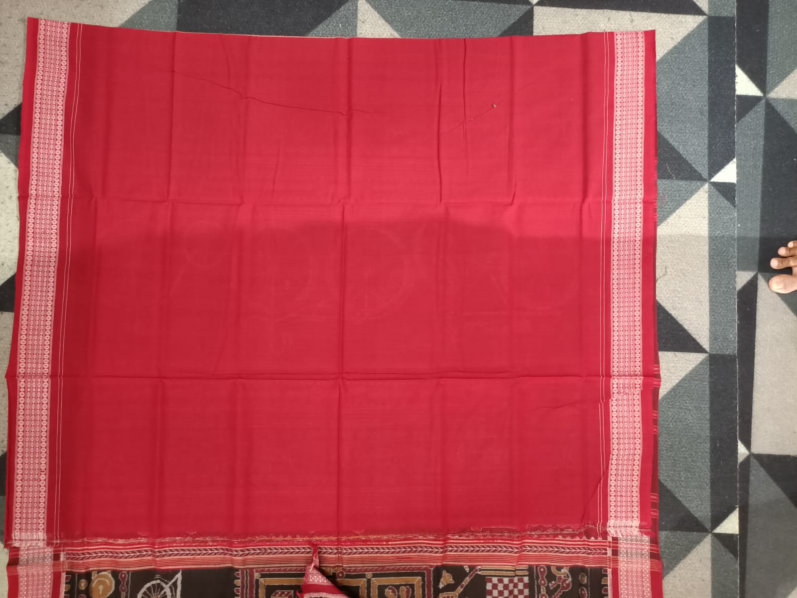 Black Maroon Bicycle Design Sambalpuri Cotton Saree
